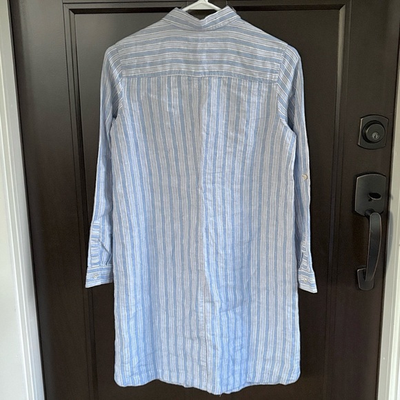NWT J. Jill Love Linen 100% Linen Striped Roll Tab Sleeve Shirt Dress Petite XS - Picture 10 of 11